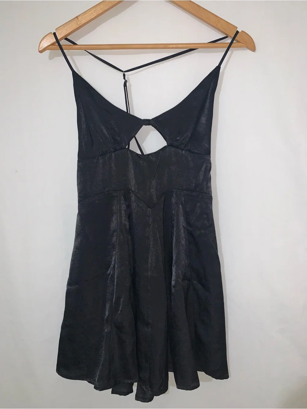 Free People Good Catch Satin Mini Dress In Night Swim Black S